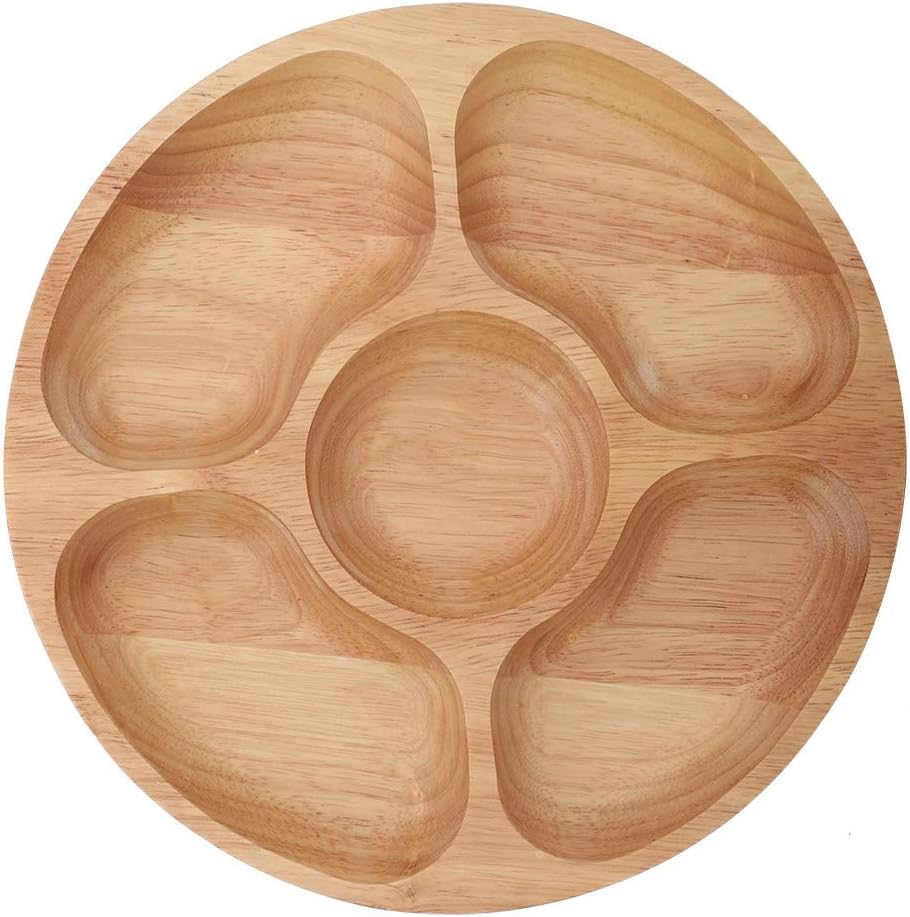 Food Snacks Chips - 5 Sectional Tray, Wooden Divided Serving