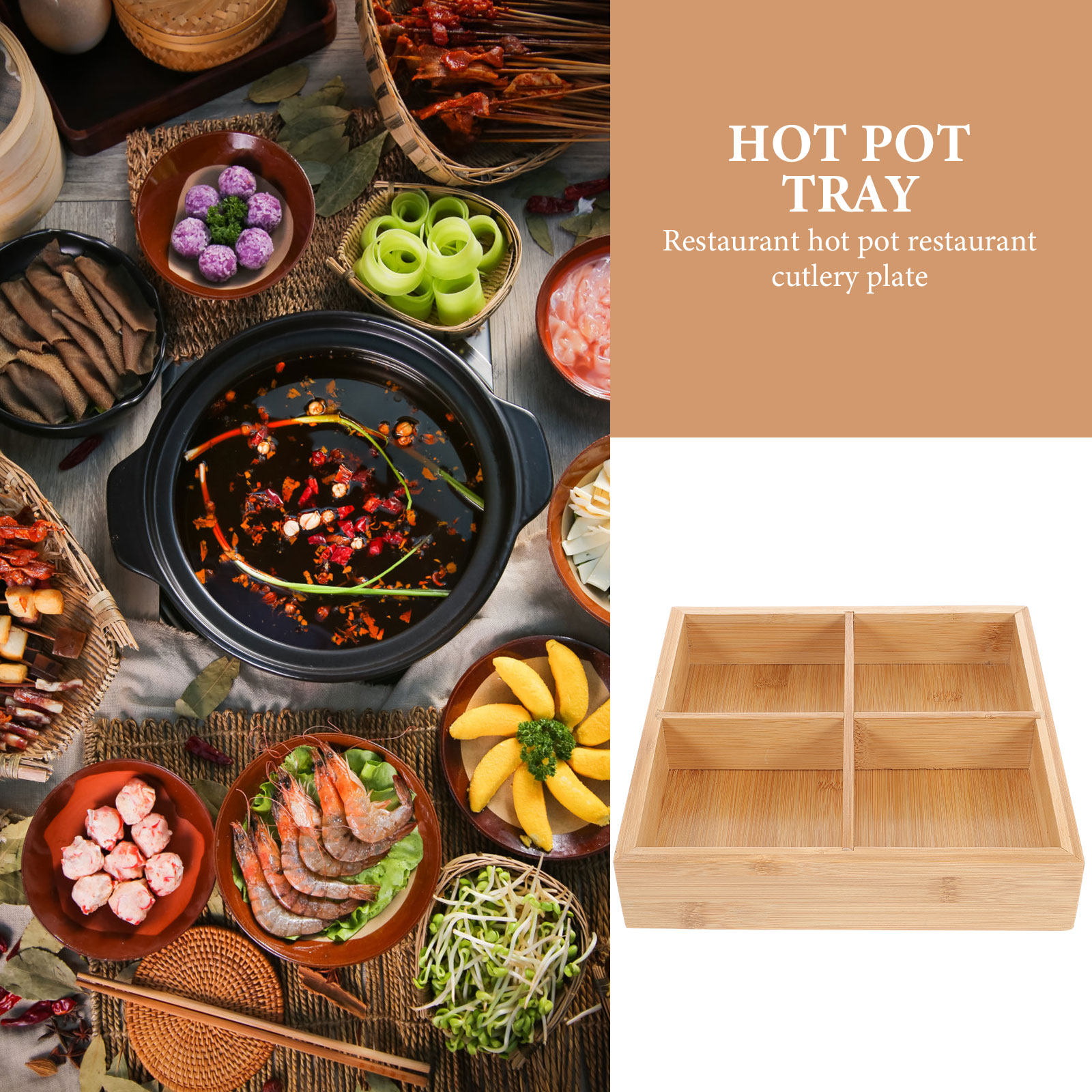 Bamboo Serving Tray with 6 Com - Food Snacks For Party 评论和价格